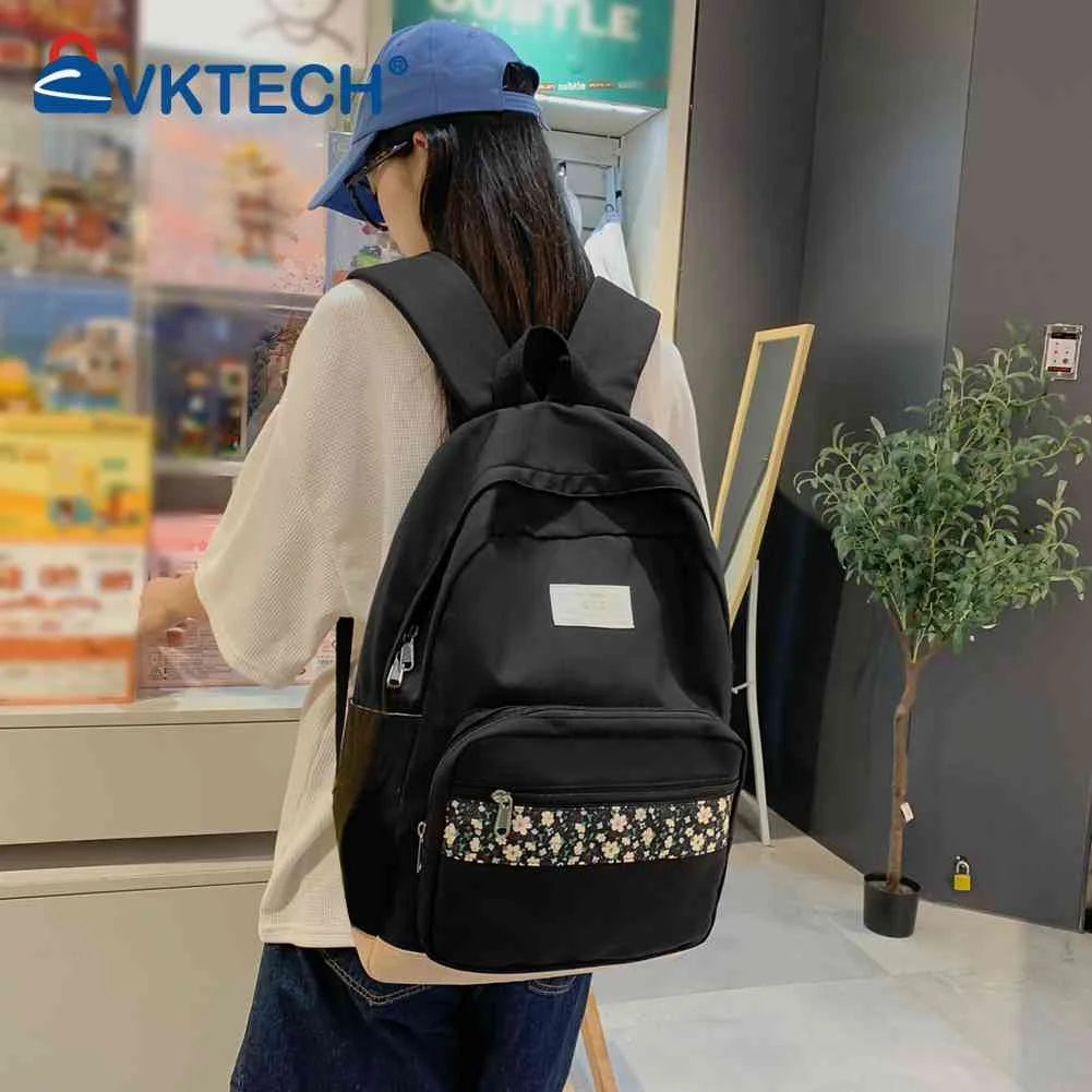 Floral Print Laptop Bookbag Nylon Shoulder Rucksack Backpack