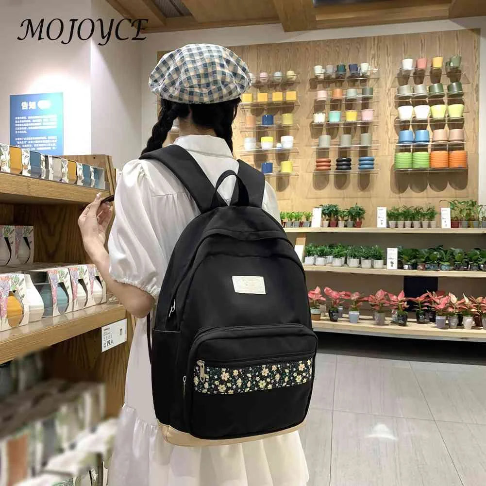 Floral Prints Laptop Bookbag Zipper Shoulder Rucksack for Teens