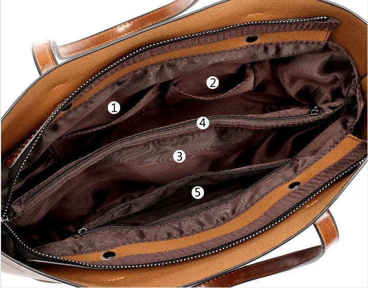 Large-capacity Oil Wax Leather Shoulder Handbag