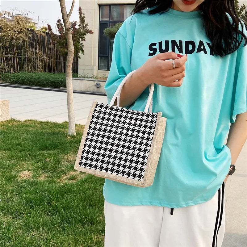 Houndstooth Clutch Bag Lunch Box Handbag