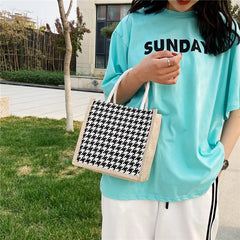 Houndstooth Clutch Bag Lunch Box Handbag