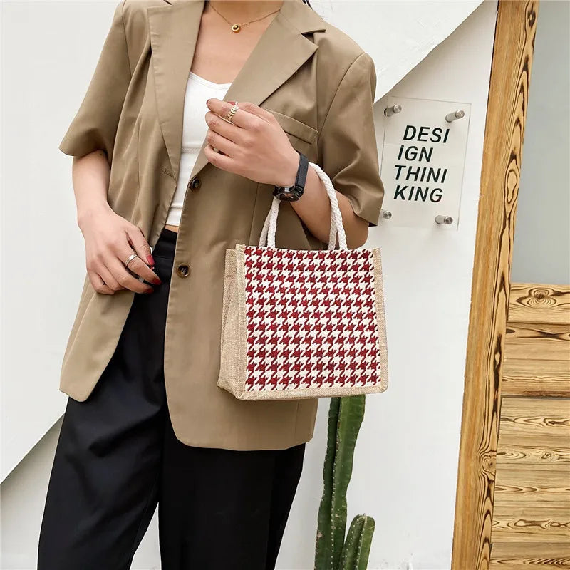 Houndstooth Clutch Bag Lunch Box Handbag