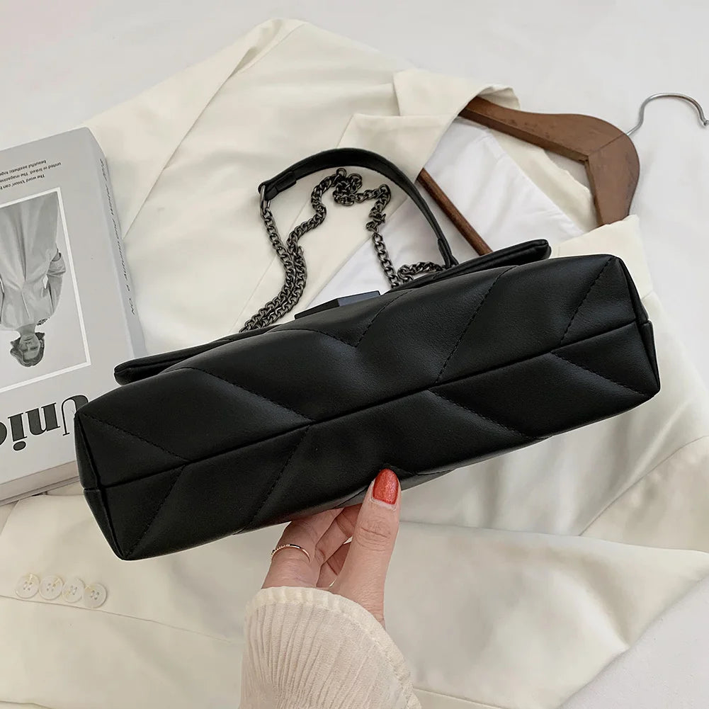 Lattice Pattern Handbag Soft PU Leather Female Handbags Chain Travel Bags