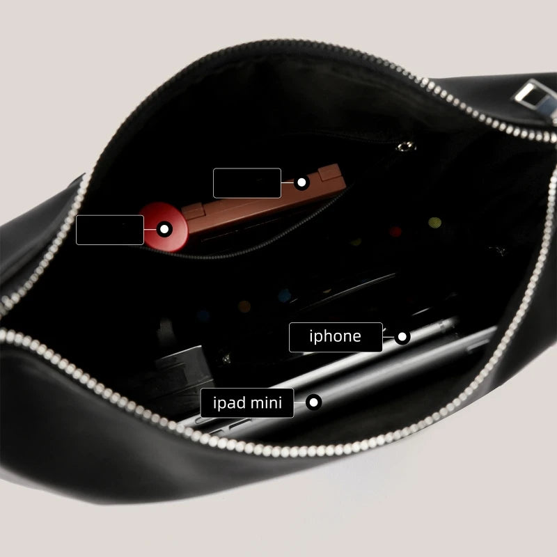 Leather Underarm Bag Messenger Bag with Zipper Shoulder Bag Handbag