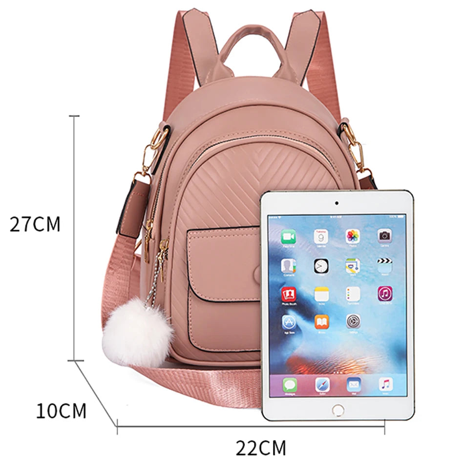 Pink Girl Backpack Solid Single Shoulder Bag High Leather Student School Bags