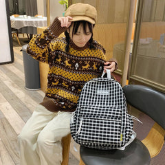 Plaid Backpack Student College Schoolbag Fresh Laptop Bookbag for Teenagers Girl