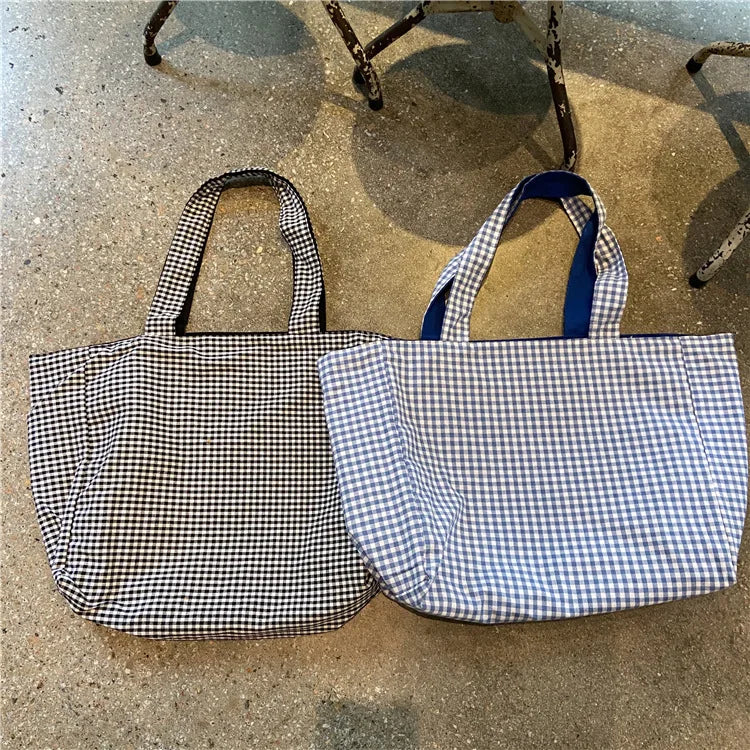 Plaid Women Canvas Handbags Double-sided Ladies Large Shoulder Bag