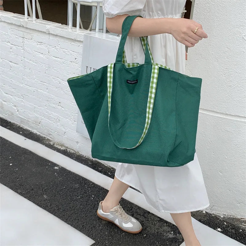 Plaid Women Shoulder Bag Student Tote Handbags Large Capacity Eco Shopping Bags