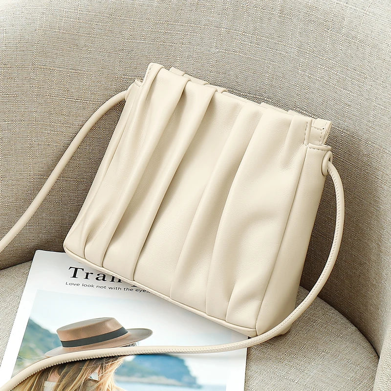 Pleated Shoulder Bag PU Leather Underarm Bag