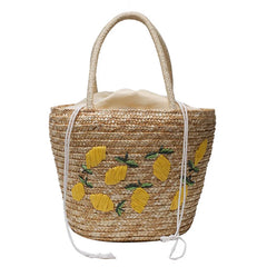 Women's Straw Bucket Shoulder Bag for Summer Photography