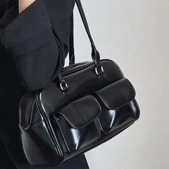 Pu Women's Shoulder Bag Bright Face Solid Basics Zipper Underarm Bag
