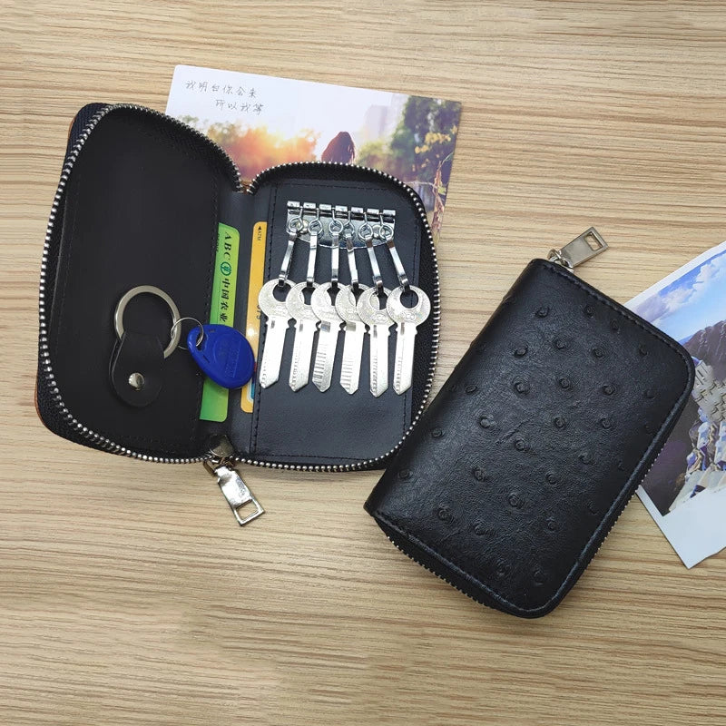 Leather Car Key Holder with Zipper, Key Organizer Set