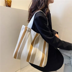 Small Fresh Striped Canvas Shoulder Bag for Women