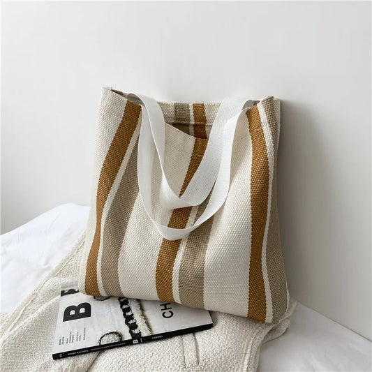 Small Fresh Striped Canvas Shoulder Bag for Women