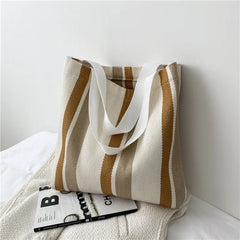 Small Fresh Striped Canvas Shoulder Bag for Women