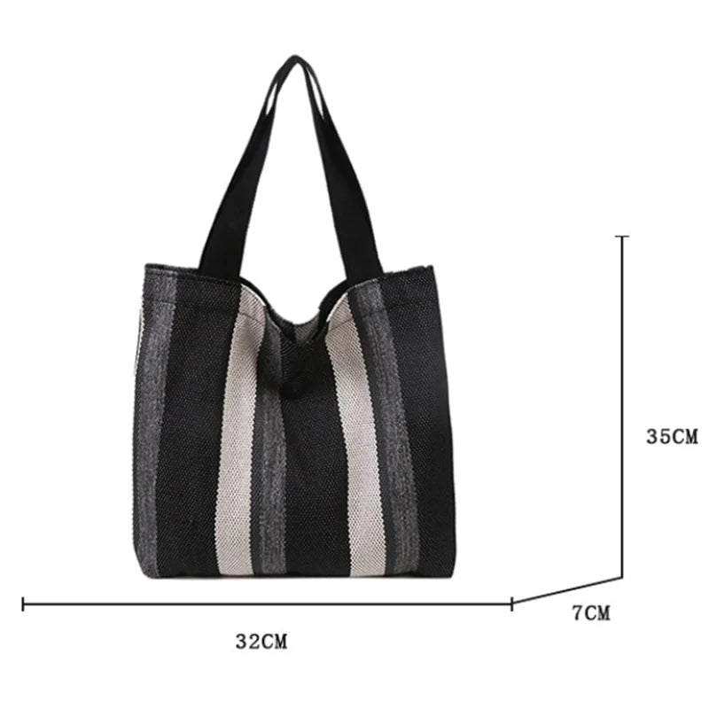 Small Fresh Striped Canvas Shoulder Bag for Women