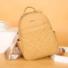 Retro Rivet Backpacks High Leather Backpacks Anti Theft Large Capacity