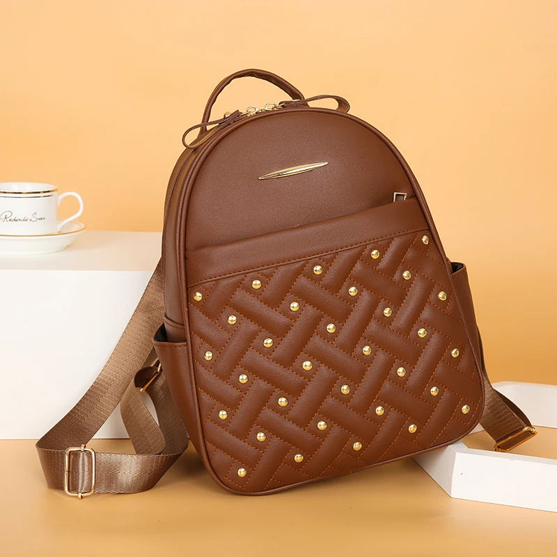 Retro Rivet Backpacks High Leather Anti Theft Large School Bags