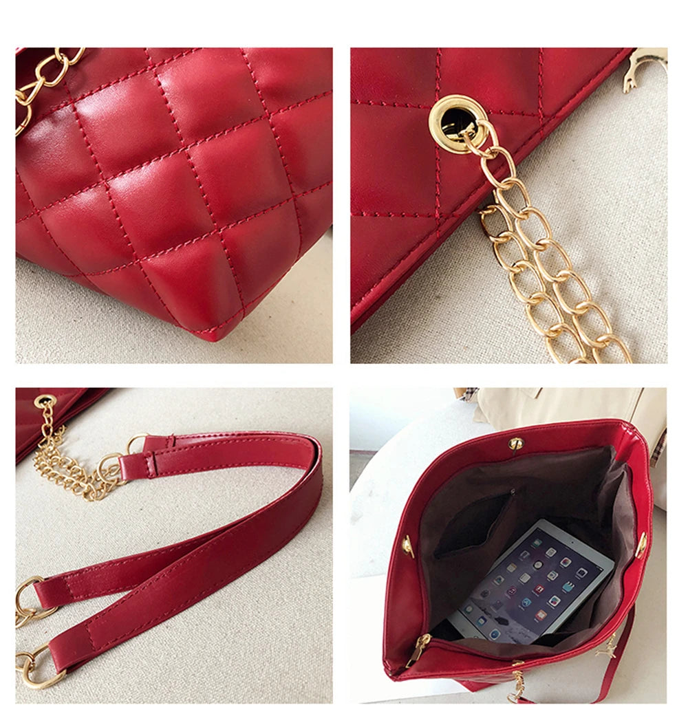 Quilted Retro Shoulder Bag Large-Capacity Tote Bag