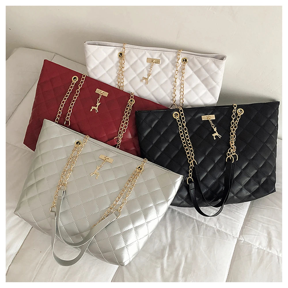 Quilted Retro Shoulder Bag Large-Capacity Tote Bag