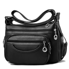 Soft Leather Crossbody Sling Bag Multi-Layer Pocket