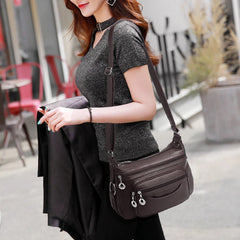 Soft Leather Crossbody Sling Bag Multi-Layer Pocket