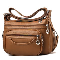 Soft Leather Crossbody Sling Bag Multi-Layer Pocket