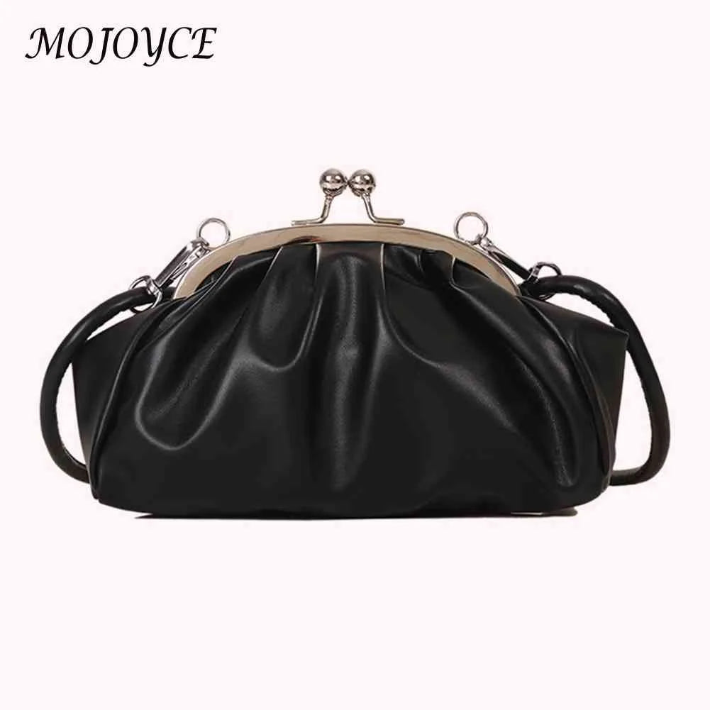 Shell Shape Small Clutch Handbag Metal Clip Buckle PU Shoulder Bag