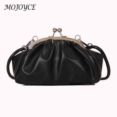 Shell Shape Small Clutch Handbag Metal Clip Buckle PU Shoulder Bag