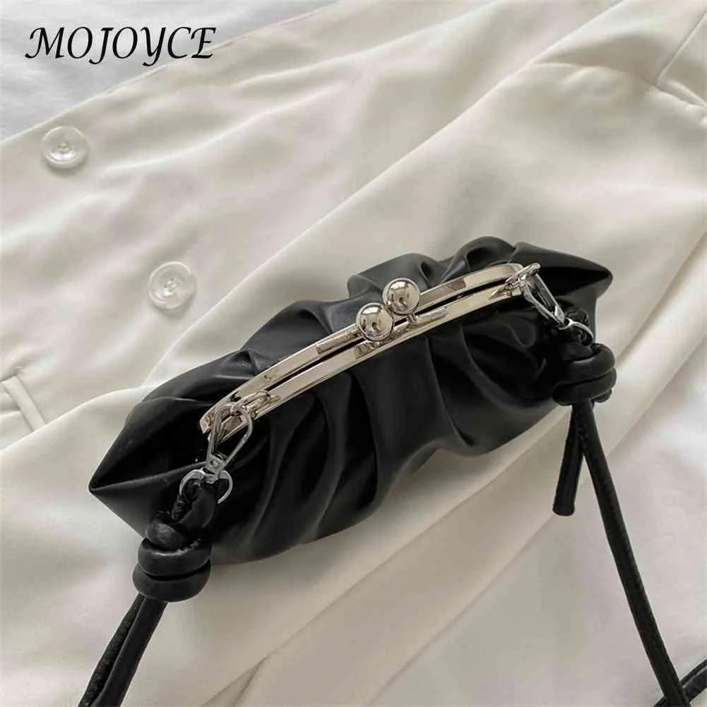 Shell Shape Small Clutch Handbag Metal Clip Buckle PU Shoulder Bag