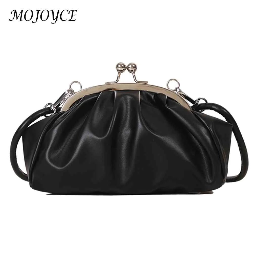 Shell Shape Small Clutch Handbag Metal Clip Buckle PU Shoulder Bag