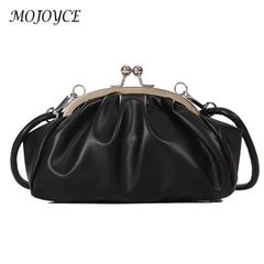Shell Shape Small Clutch Handbag Metal Clip Buckle PU Shoulder Bag