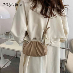 Shell Shape Small Clutch Handbag Metal Clip Buckle PU Shoulder Bag