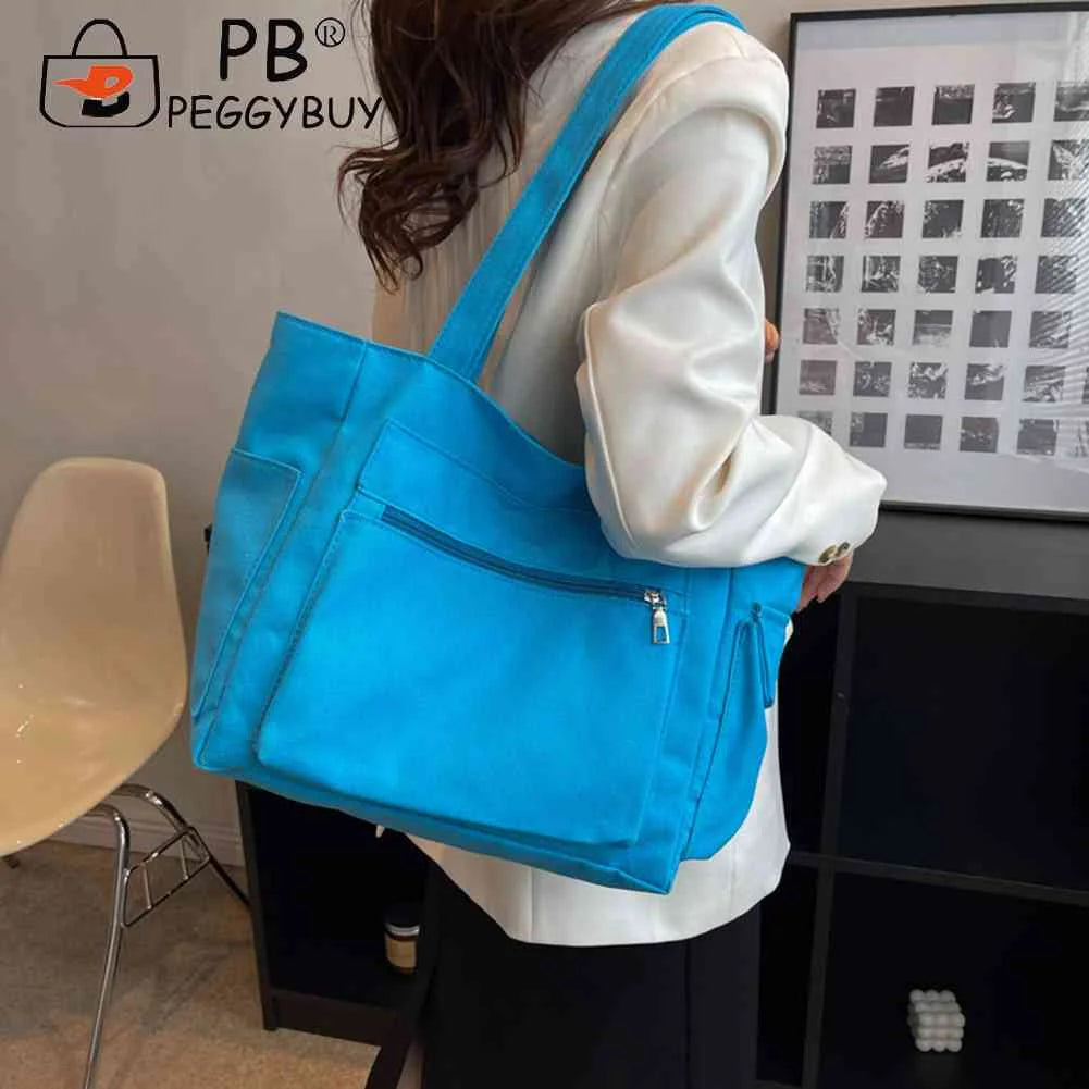 Canvas Fabric Ladies Handbags Solid Zipper for Travel Work Daily Life