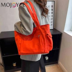 Canvas Fabric Ladies Handbags Multi-pocket Solid Zipper for Travel Work