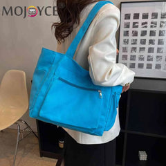 Canvas Fabric Ladies Handbags Multi-pocket Solid Zipper for Travel Work