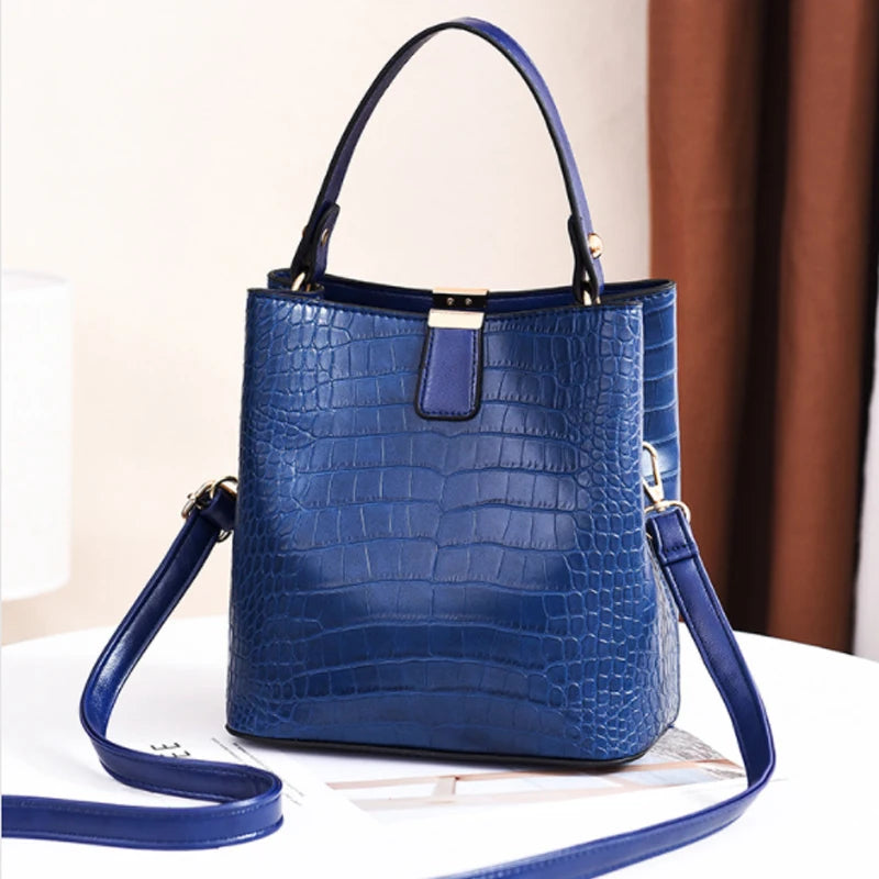 PU Leather Bucket Bag Women Travel Shoulder Handbag