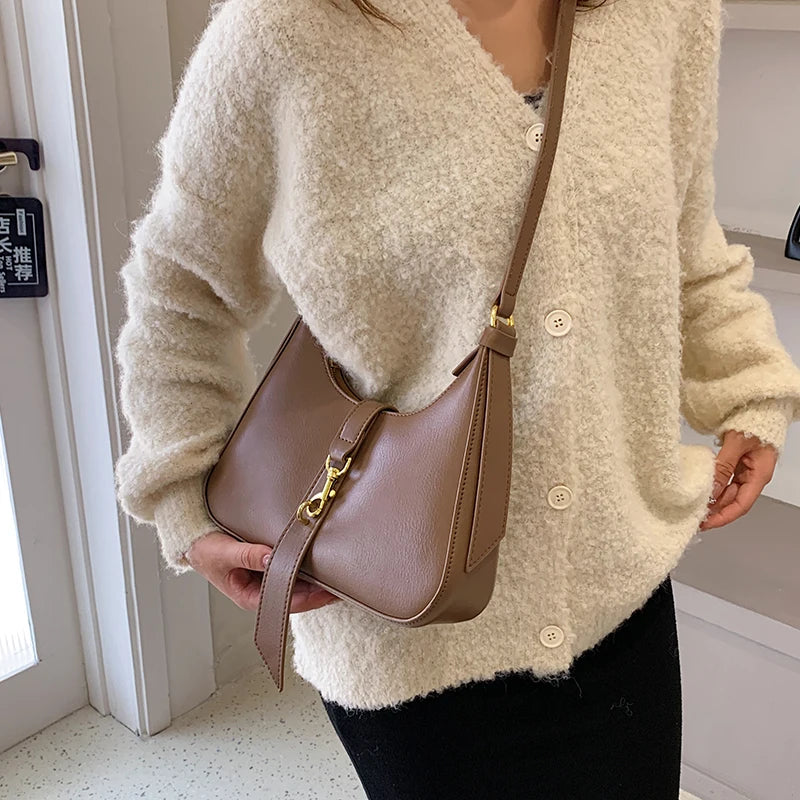 Small Pu Leather Shoulder Bag For Women Underarm Purse Handbag Satchel Zipper Me