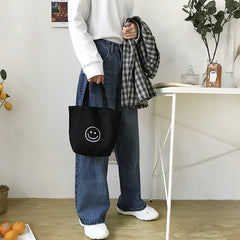 Smile Women Canvas Handbags Student Girls Lunch Bag Clutch Purse Small Tote