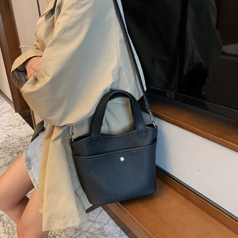 Solid Bucket Crossbody Bags for Women Totes Shoulder Bag