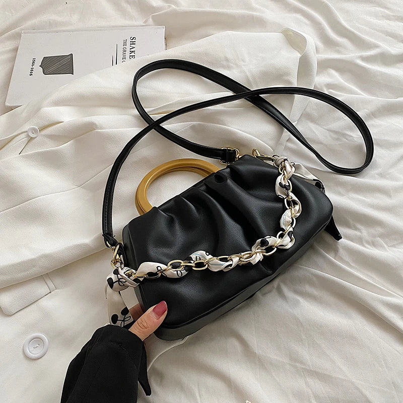 Soild Folds Leather Shoulder Crossbody Bag Women's Tote SG386