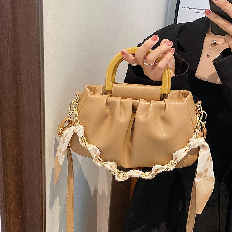 Soild Folds Leather Shoulder Crossbody Bag Women's Tote SG386