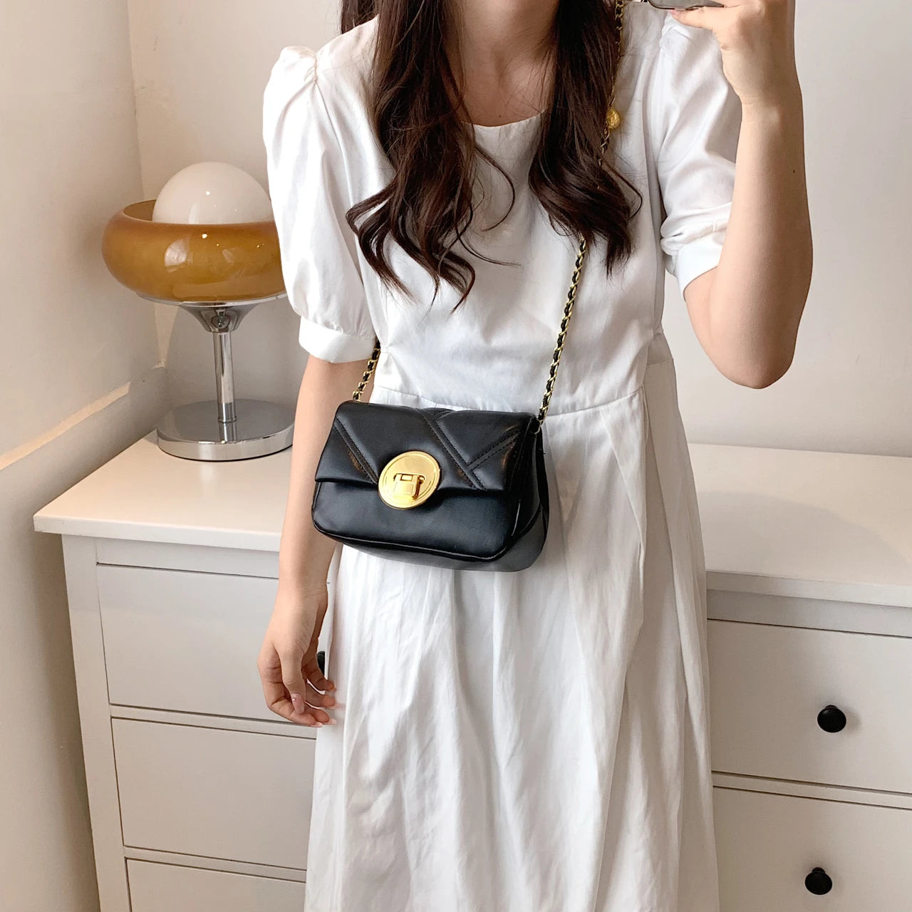 Small Size PU Leather Crossbody Bag Chain Shoulder Handbag Purse