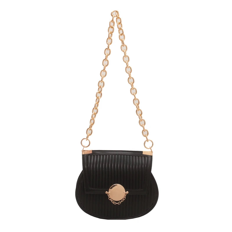 Trendy Women's Stripe PU Leather Handbag with Solid Chain Saddle Shoulder Bag