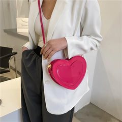 Solid Heart-shaped Crossbody Bag Bright Patent Leather Handbag