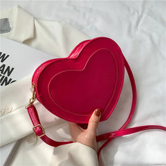 Solid Heart-shaped Crossbody Bag Bright Patent Leather Handbag