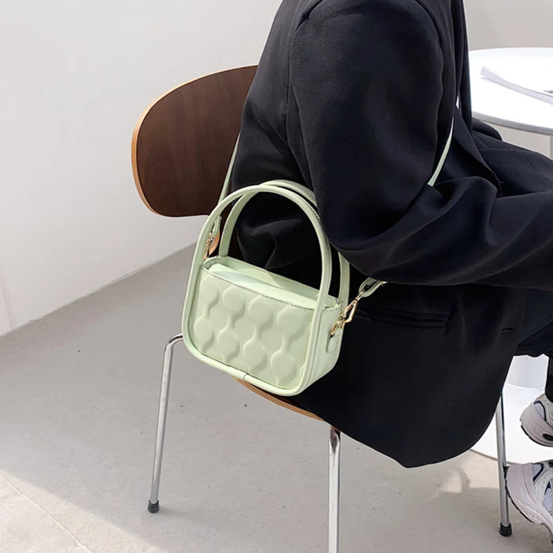 Solid Rhombus Diagonal Bag Women's PU Magnetic Buckle Shoulder Bag