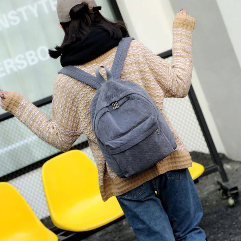 Corduroy School Backpacks Ladies Large Capacity Travel Rucksack Women