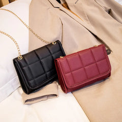 Solid Leather Mini Chain Crossbody Bag Female Phone Purse