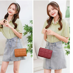 Solid Leather Mini Chain Crossbody Bag Female Phone Purse